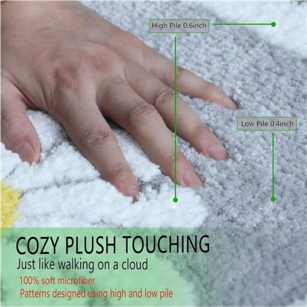 Bathroom Rugs Mat,White Flower Bath Rugs FluffySoft Superfine Fiber Rugs NonSlip